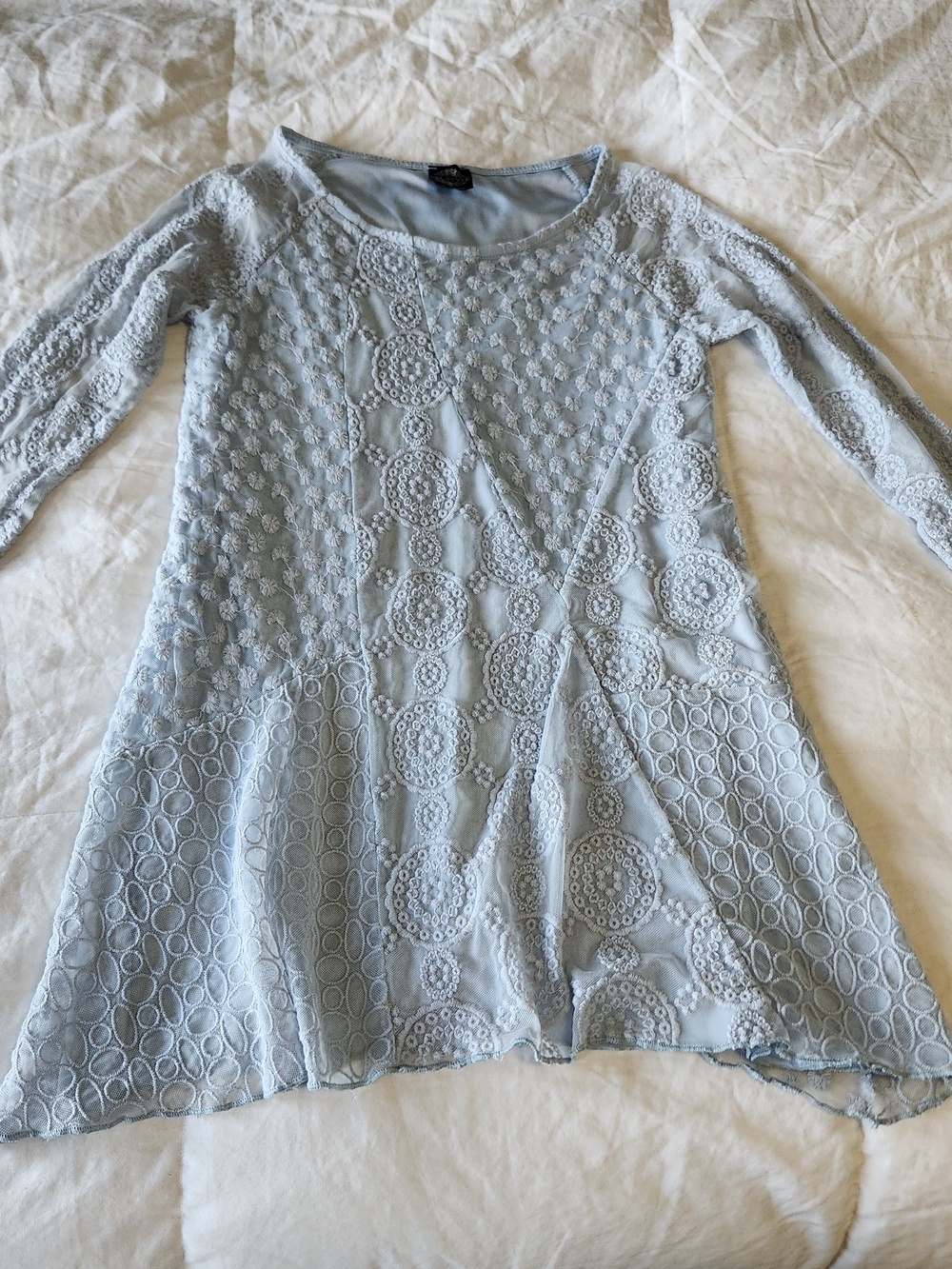 Light Blue Crochet Panel Long-Sleeve Tunic